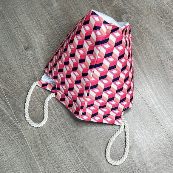 NWOT MACY’S Pink White Geometric Print Rope Strap Beach Tote Bag - Picture 9 of 9
